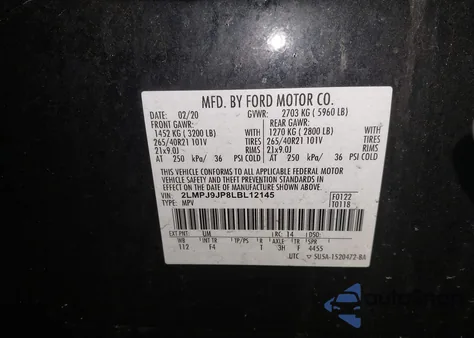 2020 Lincoln Nautilus Black Label z USA, uszkodzony, nr VIN 2LMPJ9JP8LBL12145